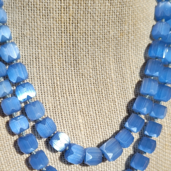 Vintage Vogue Czech Blue Atlas Glass 2 Strand Necklace Earring Set 1930s Rare - Picture 5 of 9
